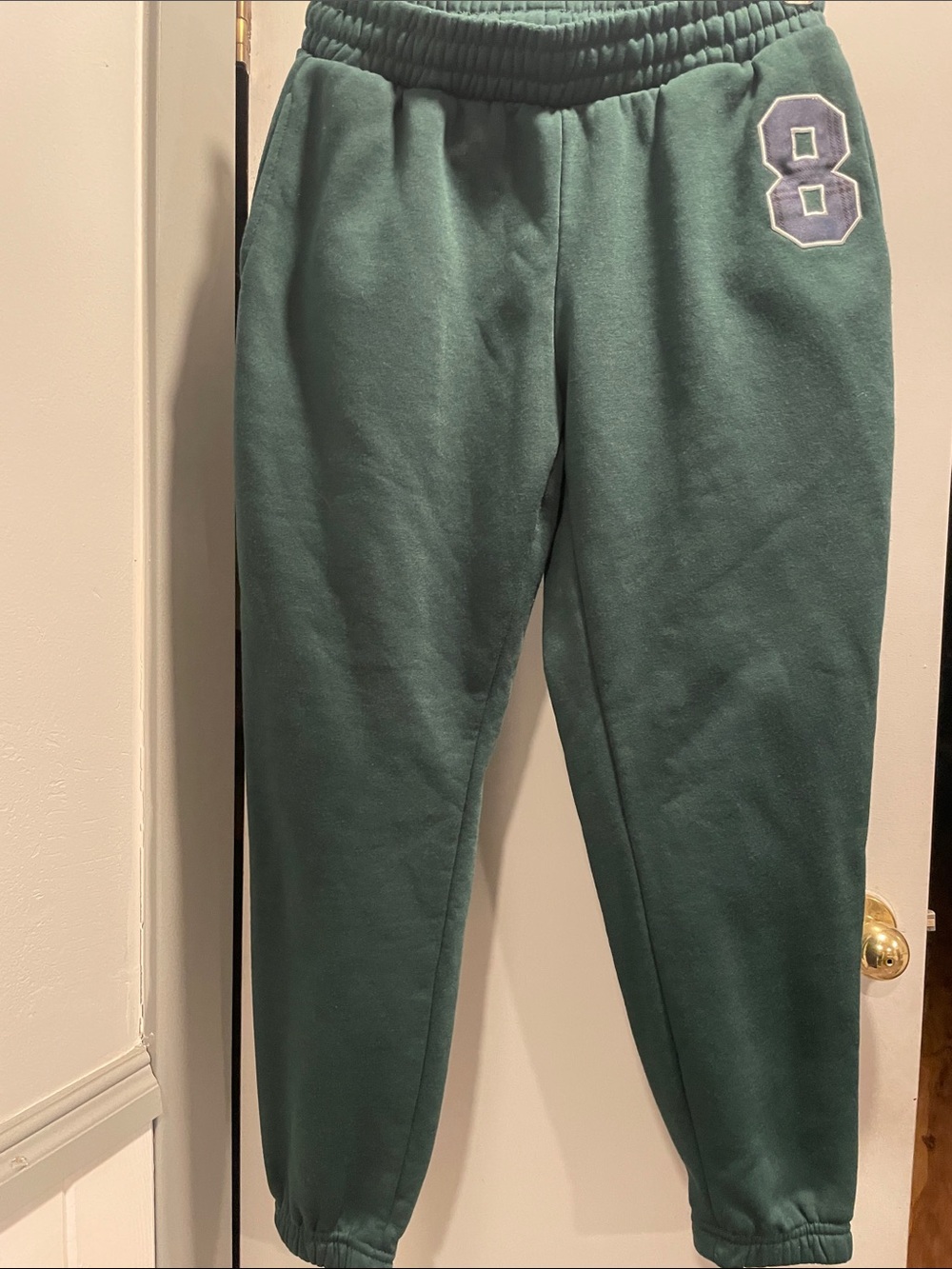 No Comment Men’s Dark Green Fleece Joggers with Number Patch size medium